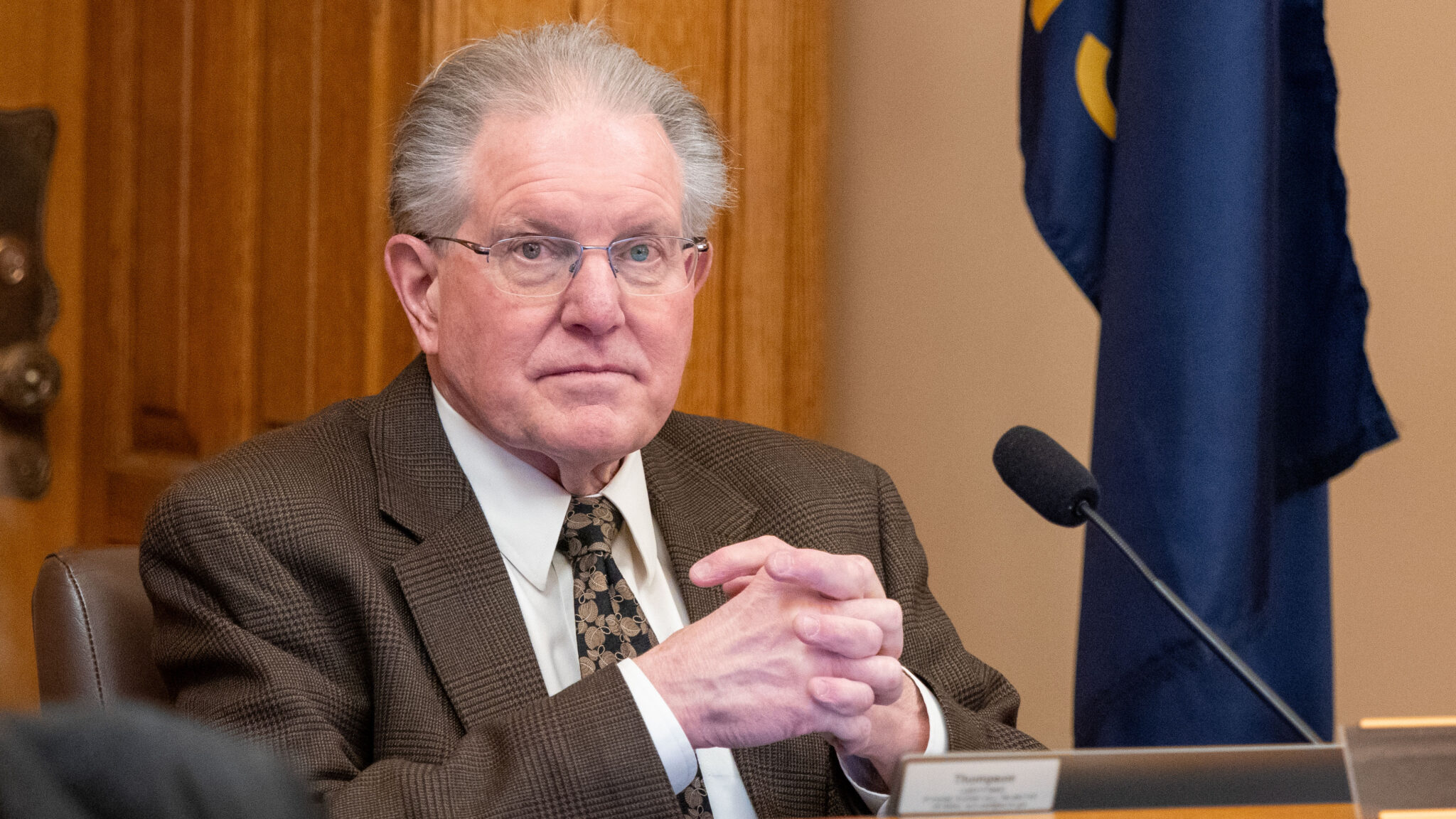 Sen. Mike Thompson presides over a legislative hearing. File photo, Feb. 2, 2026.