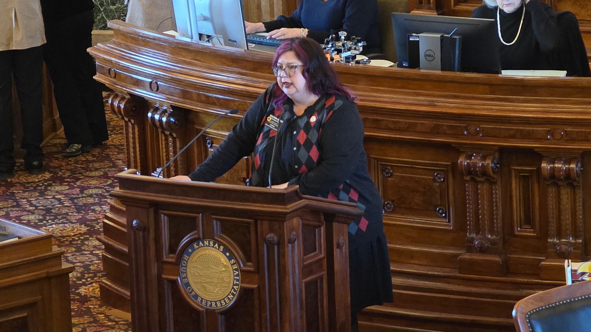 Rep. Heather Meyer debates the bathroom bill in the Kansas House. File photo, Feb. 18, 2026.