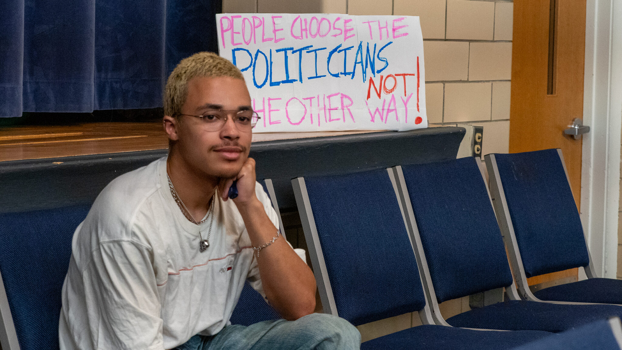 Student Castle Brazil listens at a redistricting forum in Lenexa. File photo, Oct. 13, 2025.