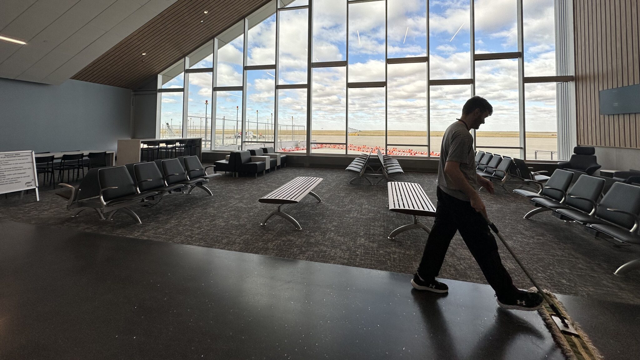 Maintenance worker Jacob Ochampaugh in the new Garden City Regional Airport terminal. Illustrative aviation file photo, October 2023; not the Olathe facility.